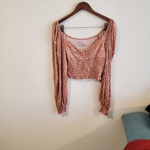 NWT Urban Outfitters bohemian crop peasant top size large orange geometric